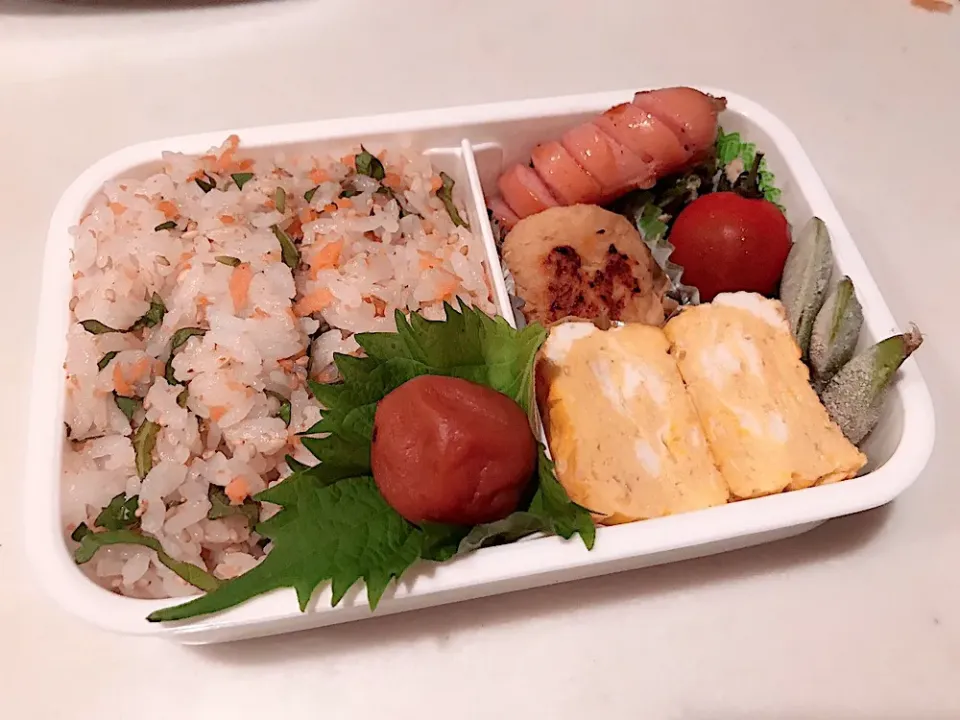 #お弁当#鮭と大葉の混ぜごはん #たけのこ入り鶏つくね #卵焼き|shihoさん