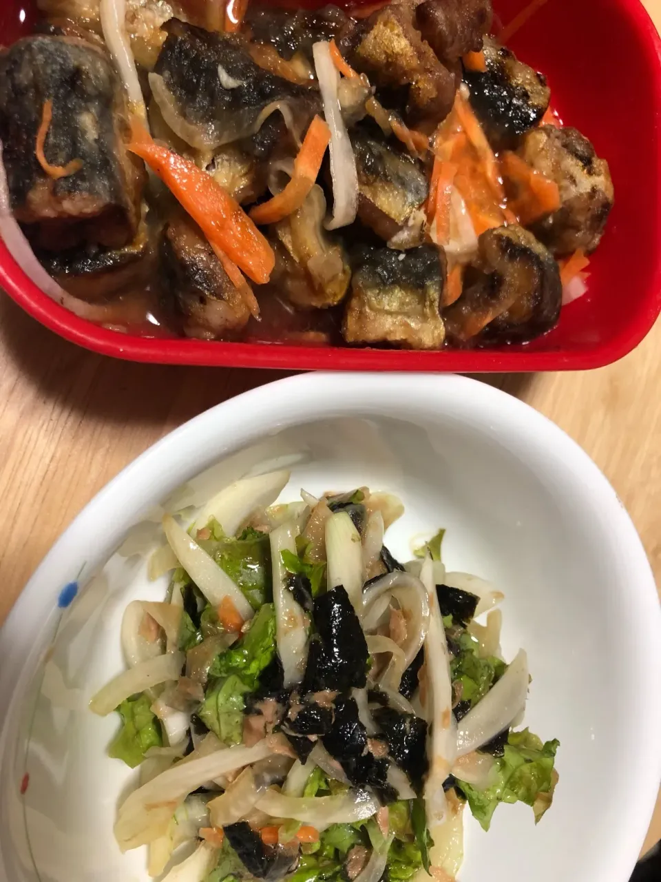 Snapdishの料理写真:イワシの南蛮漬けと新たまねぎのサラダ🥗|ころりんさん