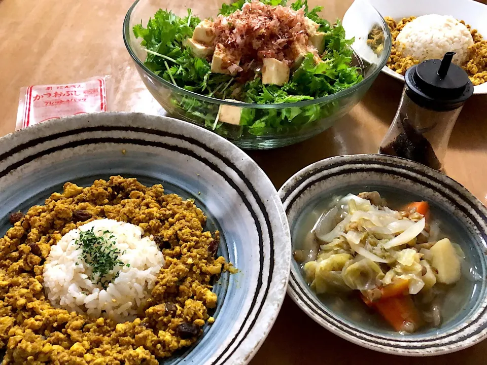 豆腐のドライカレー&豆腐サラダ|横井朱里さん