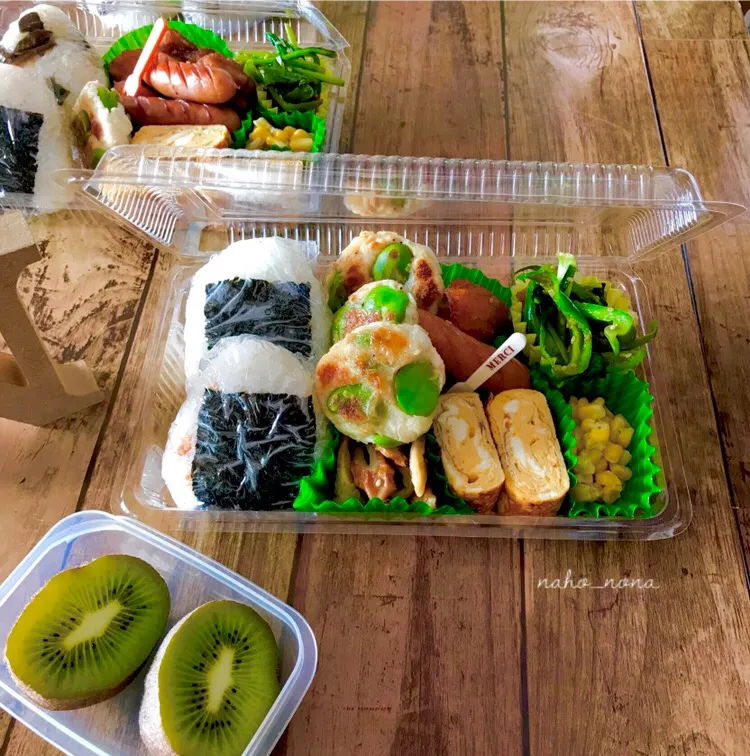 Snapdishの料理写真:お弁当 #夫弁当 #空豆とはんぺんのふわふわ焼き|naho_nonaさん