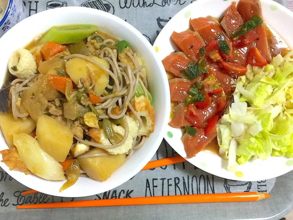 カレーそばとサーモンのマリネ|あんこさん