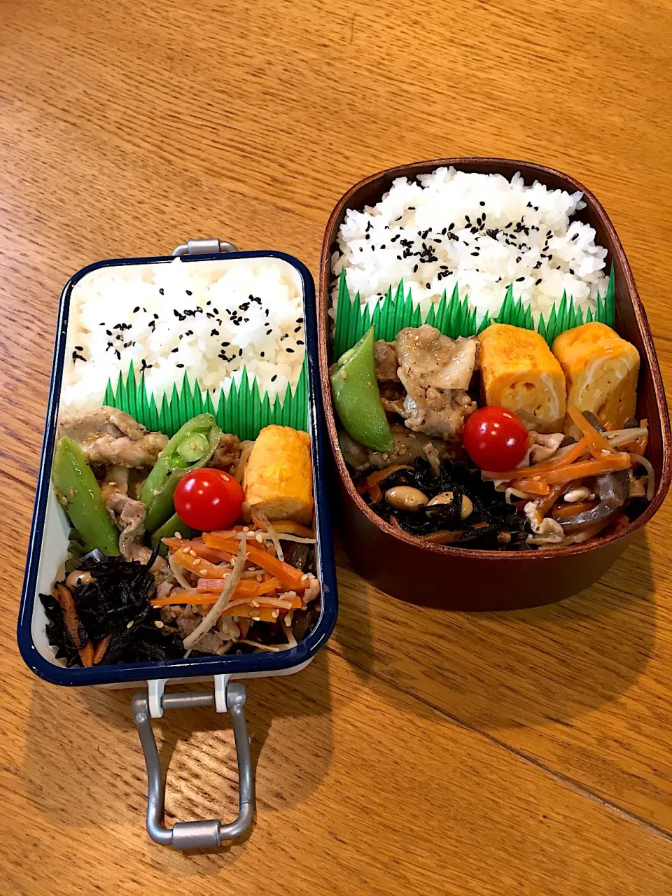 JK☆DK弁当  豚肉とスナップエンドウのオイマヨ炒め #わっぱ弁当|まつださんさん