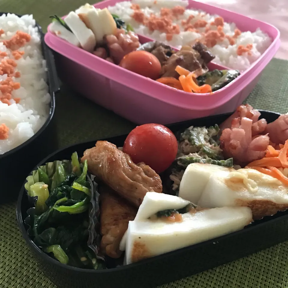 今日のお弁当🍱
肉巻き 
はんぺん/梅しそ 
               ツナチーズシート 
今日も気をつけて
いってらっしゃい👋😊|mokoさん