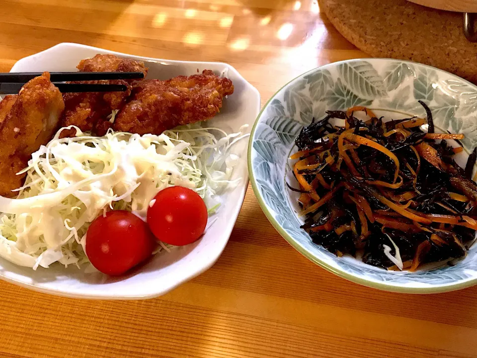 唐揚げ、ひじきの煮物|Asaさん