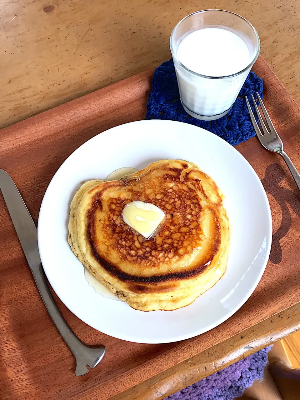 Snapdishの料理写真:ゆっくりな朝のプレーンパンケーキ|JUNZ CAFEさん