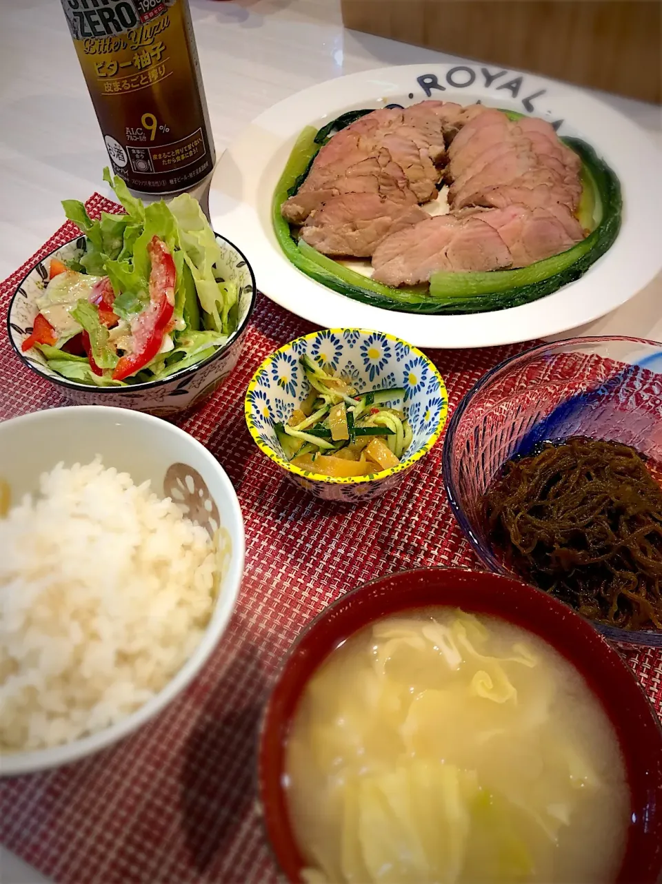 ローストポーク  もずく  サラダ キャベツの味噌汁|キヨさん