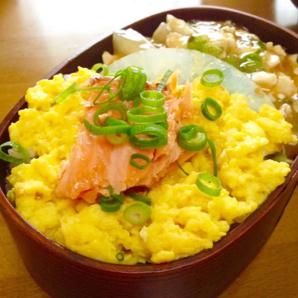 鮭玉弁当🌸麻婆大根豆腐もね〜🤗✨|まいりさん