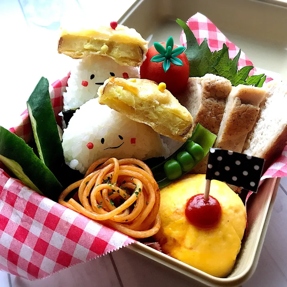 #娘弁当  #顔おにぎり  #レンチンオムレツ#チキンソテー|mnkさん