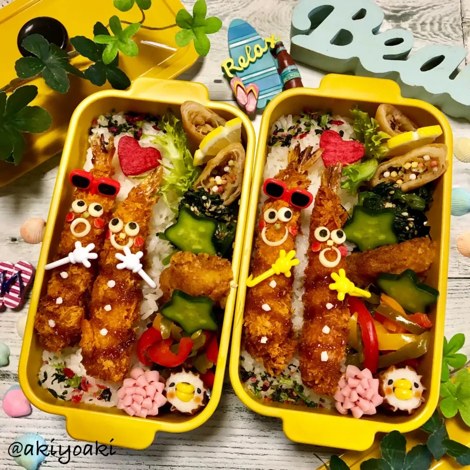 エビフライのノッポさん弁当|Akiyoෆ¨̮⑅さん