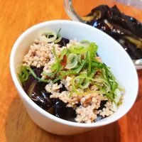 Snapdishの料理写真:鶏そぼろのっけ茄子の揚げ浸し丼