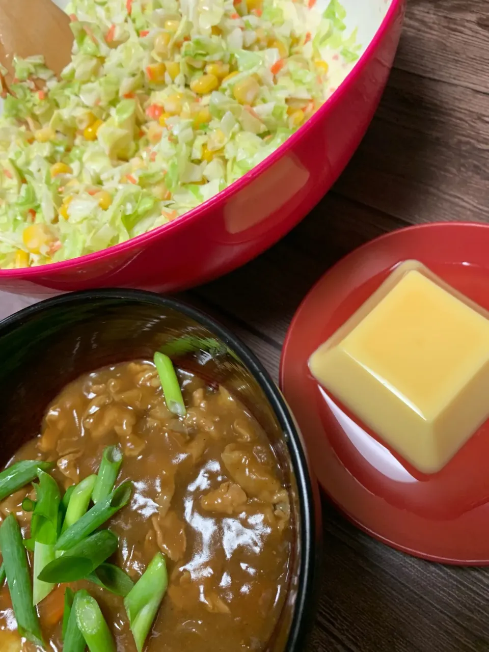 カレーうどん☆コールスロー☆卵豆腐|MEGUMIさん