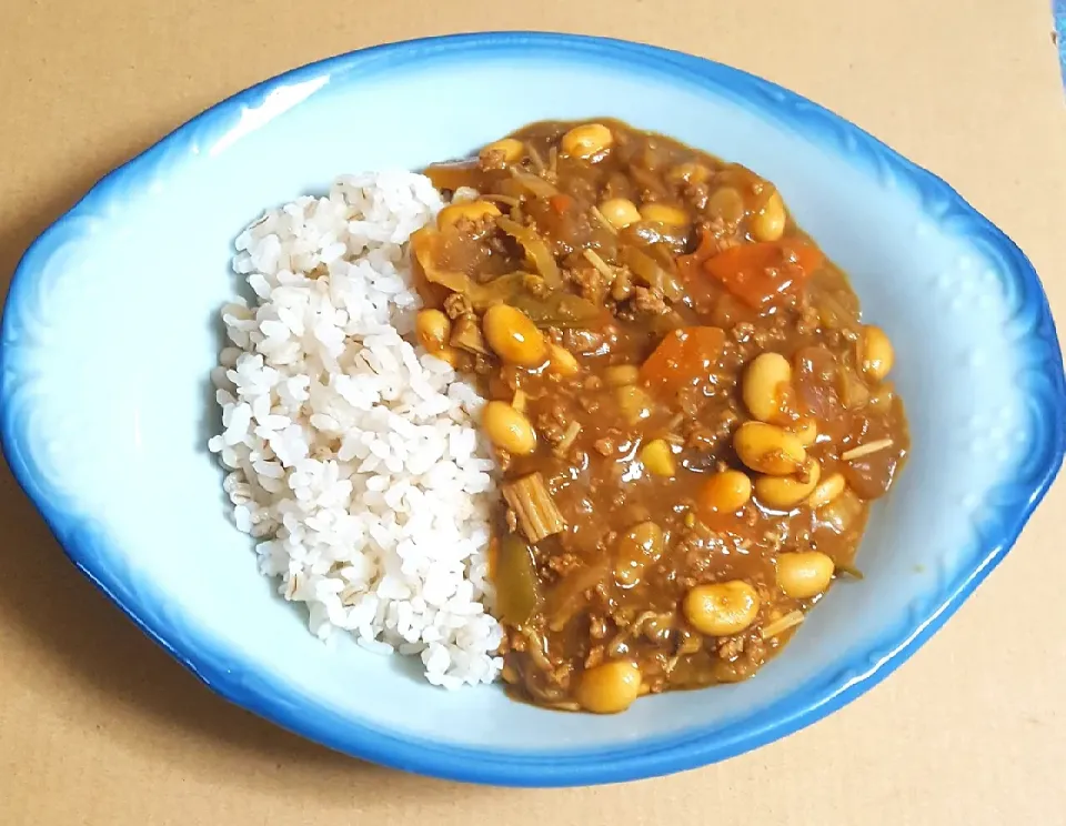 Snapdishの料理写真:挽き肉と蒸し大豆のカレー|ナナさん