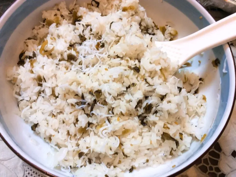 シラスと高菜炒めの混ぜご飯😋|アライさんさん