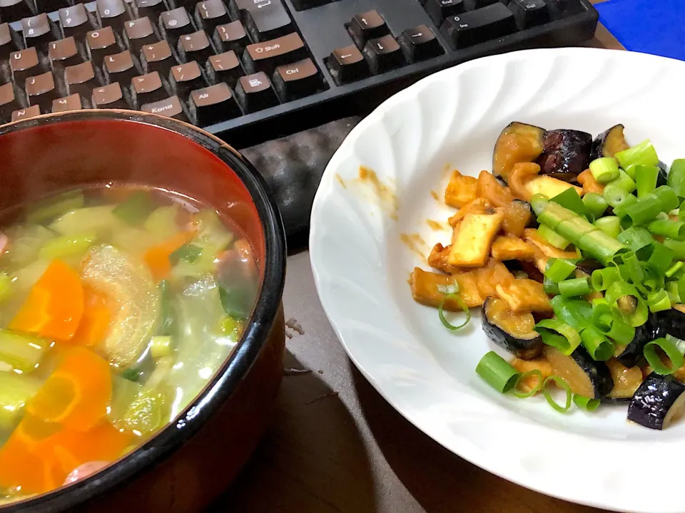 ナスと油揚げの味噌炒め・中華風野菜スープ|a-parkさん