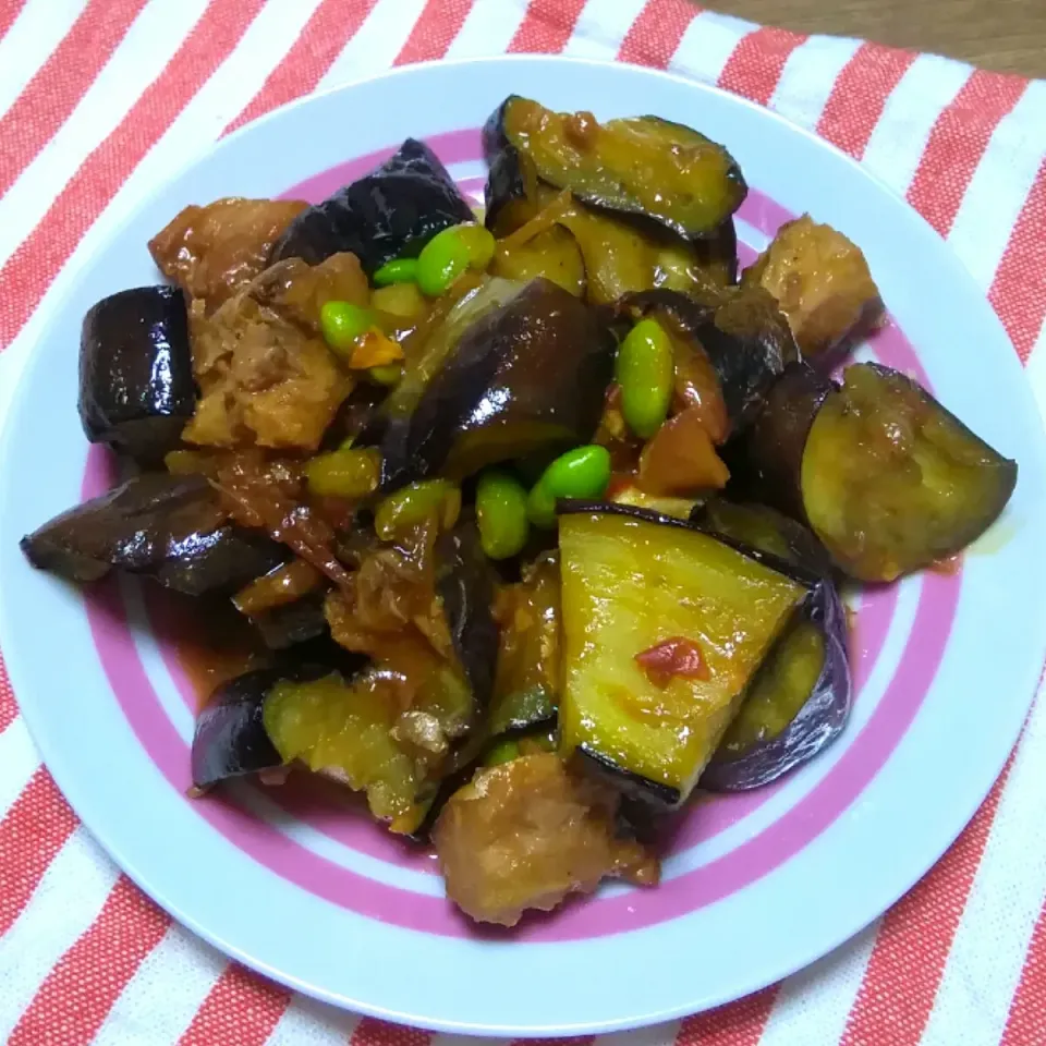 2019/05/23　ぽきちゃんのお料理🌸鯖缶と茄子のピリ辛味噌炒め♥|ちいたんさん