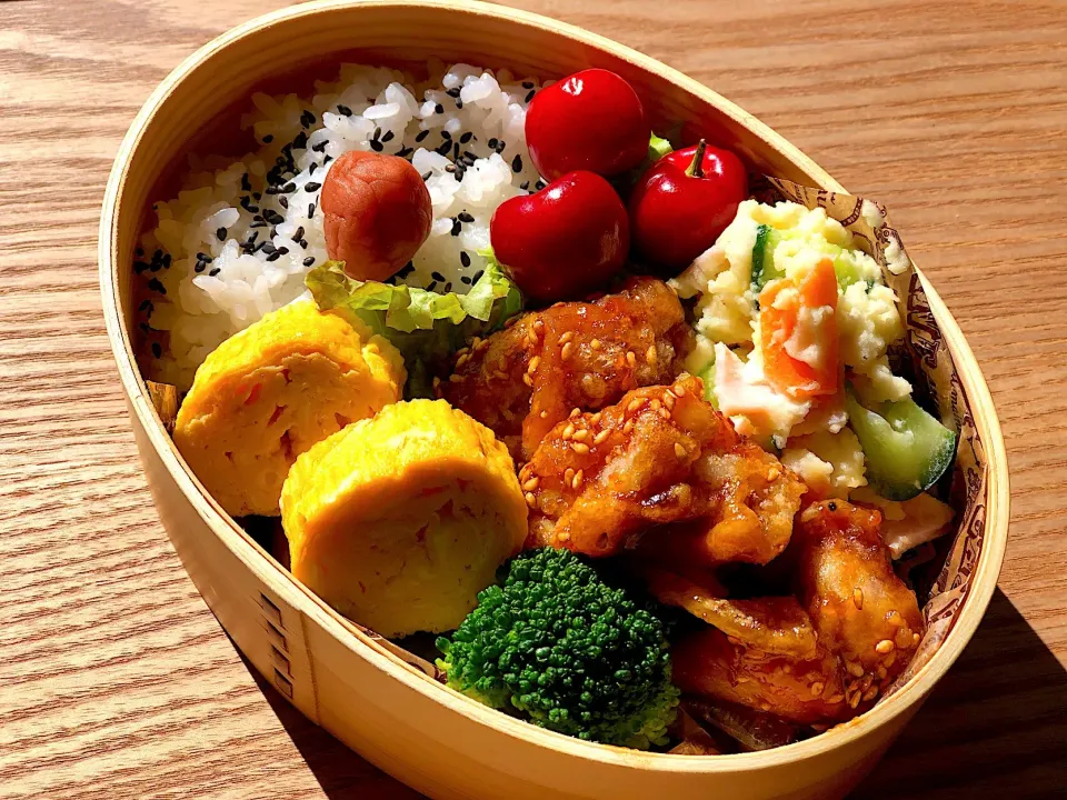 旦那さんのお弁当
 #わっぱ弁当 #甘辛チキン弁当#お弁当#旦那弁当|りえままキッチンさん