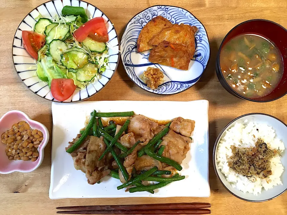 豚肉とインゲン炒め定食😸|かおちゃんさん