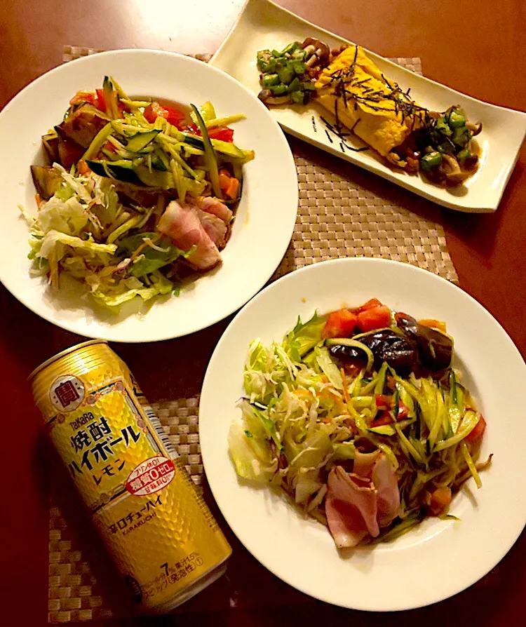 Snapdishの料理写真:Today's Dinner🍴納豆卵焼き･さっぱり細麺de揚げ茄子のｻﾗﾀﾞ冷し中華|🌈Ami🍻さん