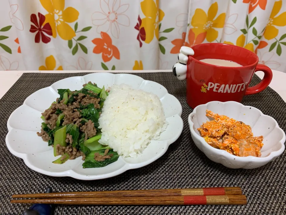 🥬小松菜と挽肉の味噌炒め🐷|mikiteenさん