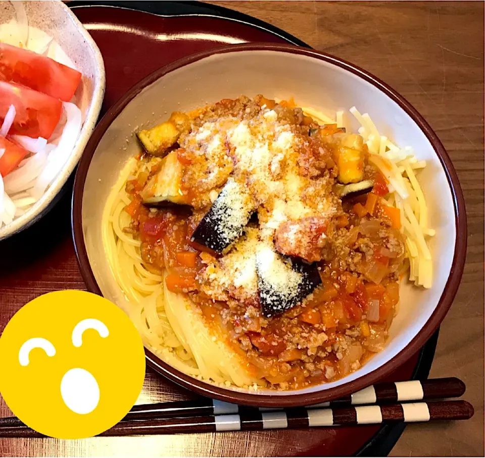 ナスとミートソースのパスタ|朱さん