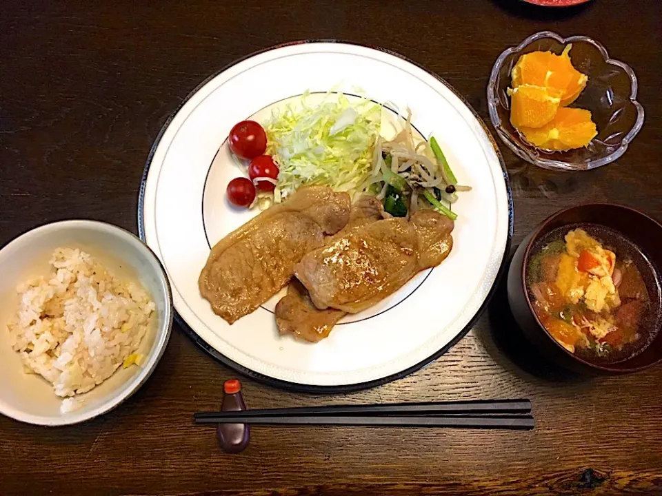 豚肉の生姜焼き
筍ご飯
トマトのかき卵スープ|カドラさん