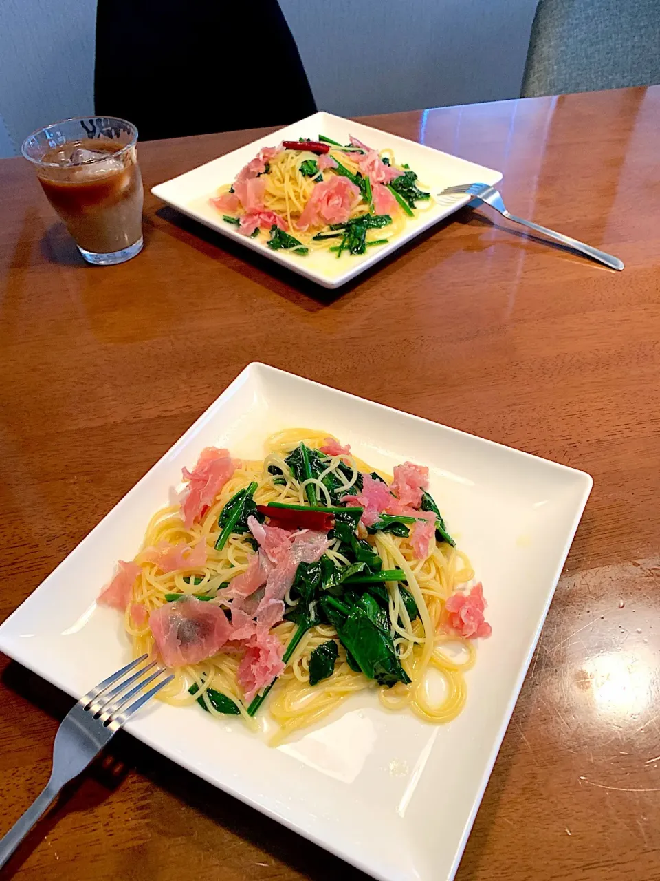 ほうれん草と生ハムのペペロンチーノ|ましゅまろさん