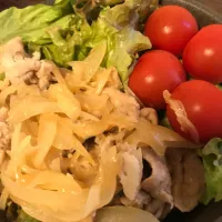 豚生姜焼き🐖冷凍下味で焼くだけ🥗盛り合わせるだけ|ひつじさん