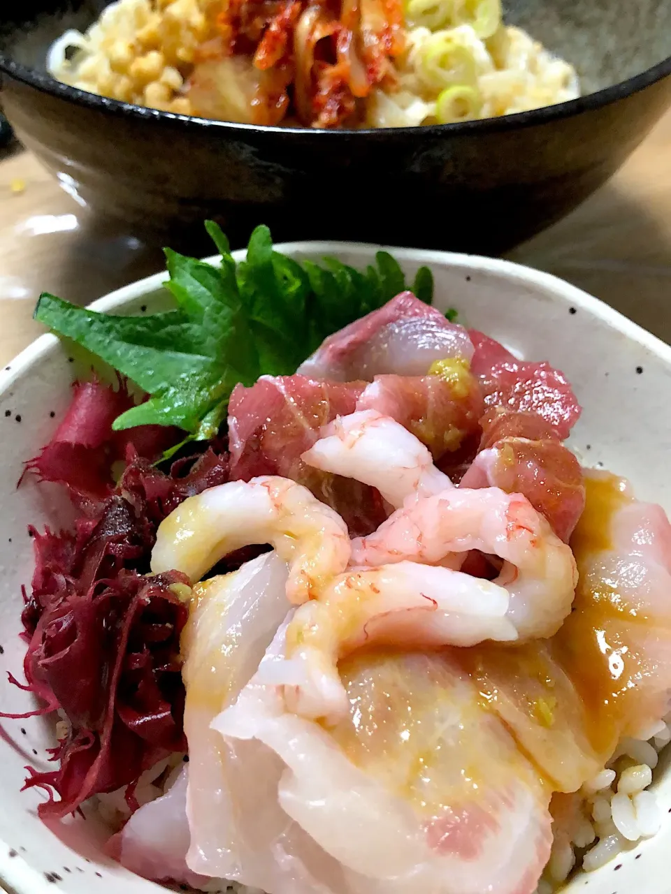 おつまみ海鮮丼  ぶっかけうどん|ミウトおかんさん