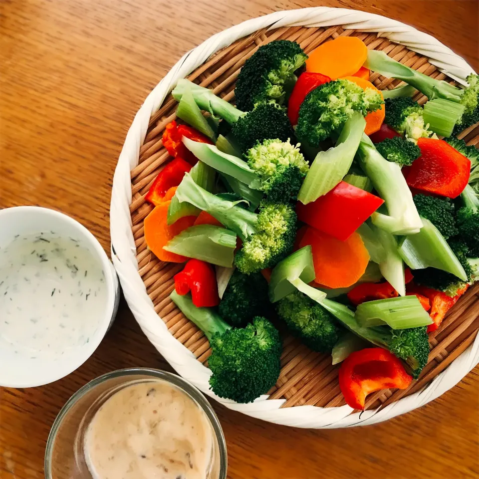 蒸し野菜と 豆腐クリームとディルのディップ&梅わさびマヨディップ|ふうりんさん