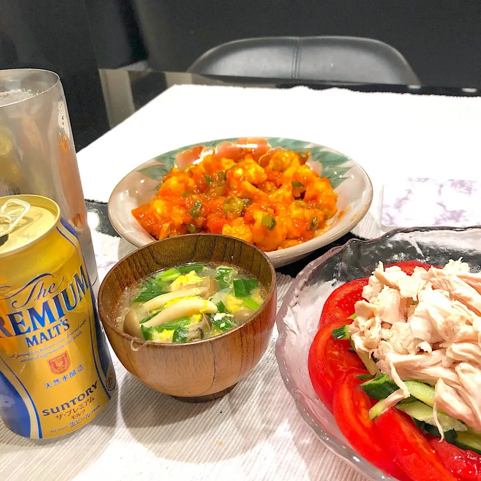 Snapdishの料理写真:#エビチリ
#棒棒鶏
中華スープ|hinomizさん