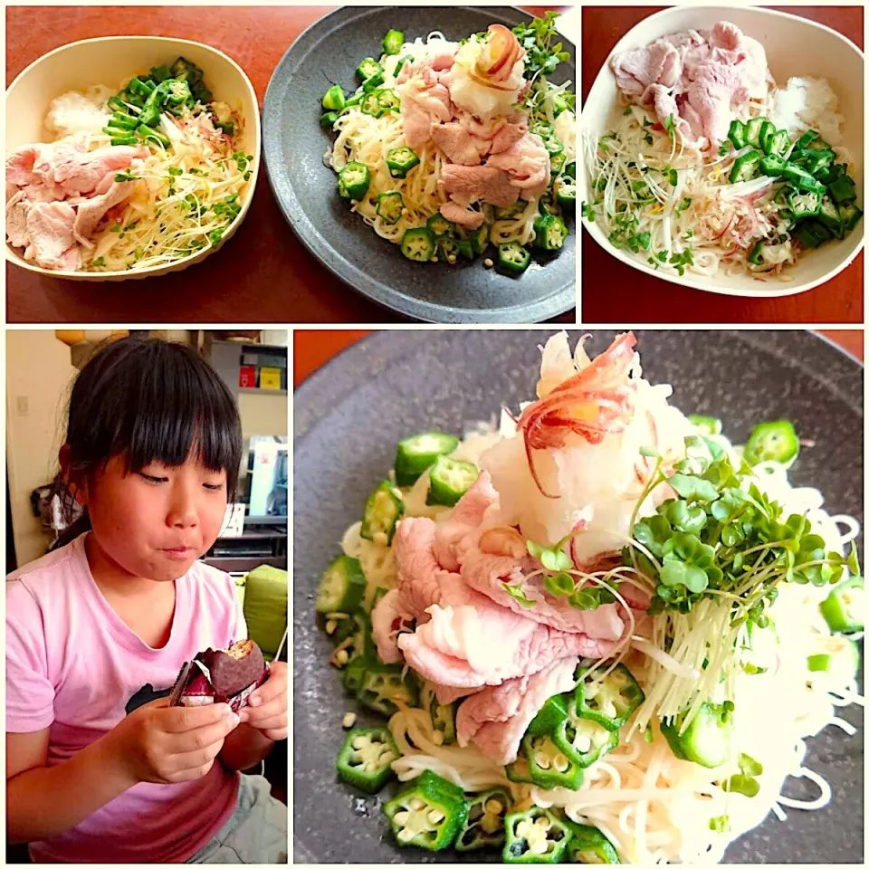 Wheat Noodles w/Shabu‐shabu&vagetable 🌞娘の lunch<さっぱり豚しゃぶ素麺>|🌈Ami🍻さん