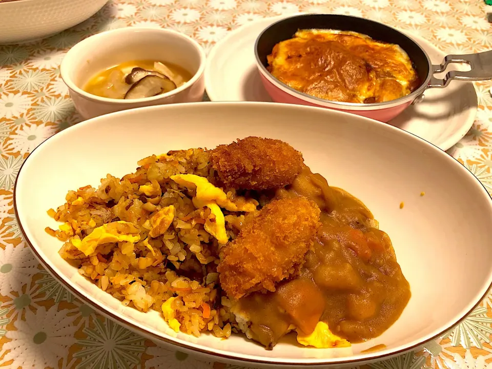 カキフライカレー炒飯
カボチャのミートソースグラタン
味噌汁|FKTMPさん