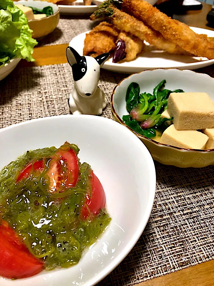 めかぶトマト🍅
高野豆腐とほうれん草の煮物|くっきいママさん