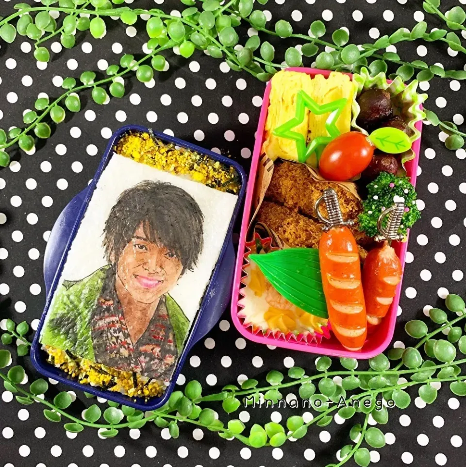 Snapdishの料理写真:平成戦隊ヒーロー俳優ランキング 
9位『横浜流星』弁当 
 #オブラートアート 
 #オブアート 
 #似顔絵弁当|みんなのあねごさん