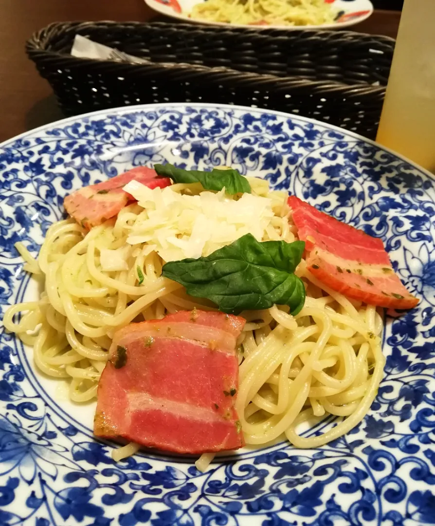 鎌倉パスタの「鎌倉ベーコンとイタリア産ペコリーノチーズのジェノベーゼ」(5/29)|海猫さん