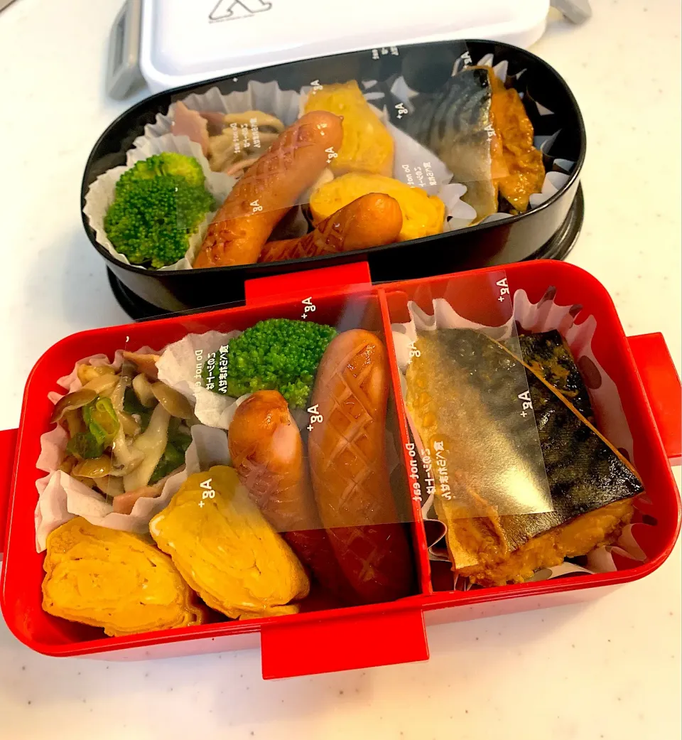 今日のお弁当😊鯖の煮付け、卵焼き、ウィンナー、野菜炒め♡|ゆかさん