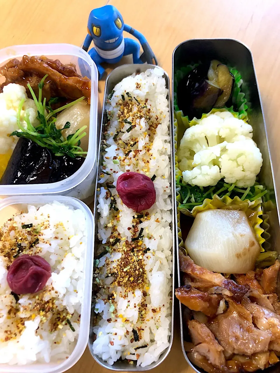 鳥照り焼き ナス煮びたし 豆苗炒め カリフラワー カブ煮物弁当|Kumiko Kimuraさん