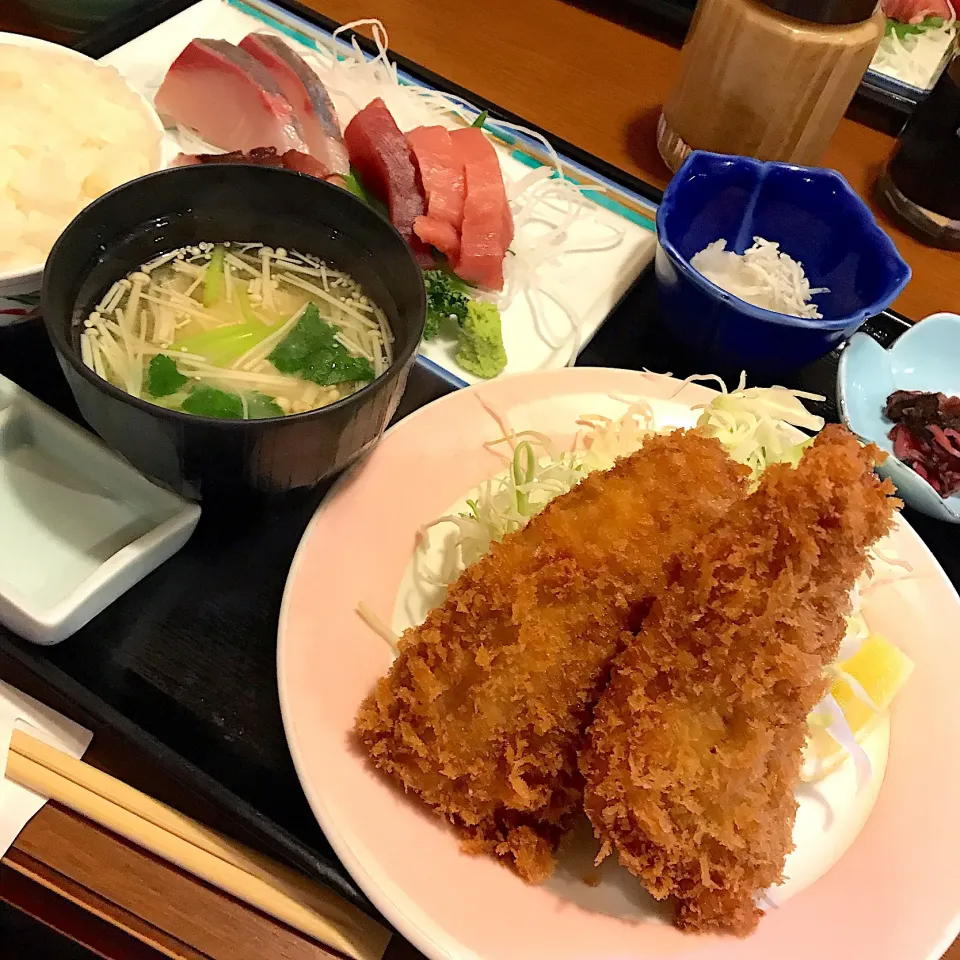 刺身3点とアジフライセット@大原(小田原漁港)|塩豚骨さん