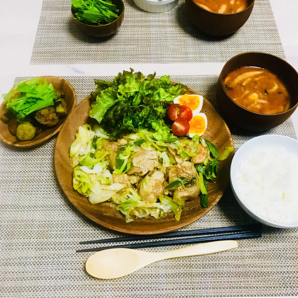 鶏肉のネギダレ
ナスのおひたし
きのこトマトスープ|みかさん