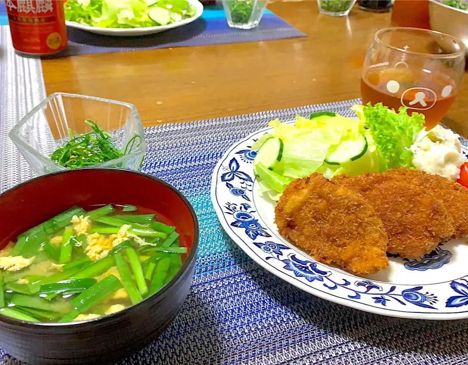 ヒレカツ
ニラ玉の味噌汁
おかひじきのナムル|智子さん