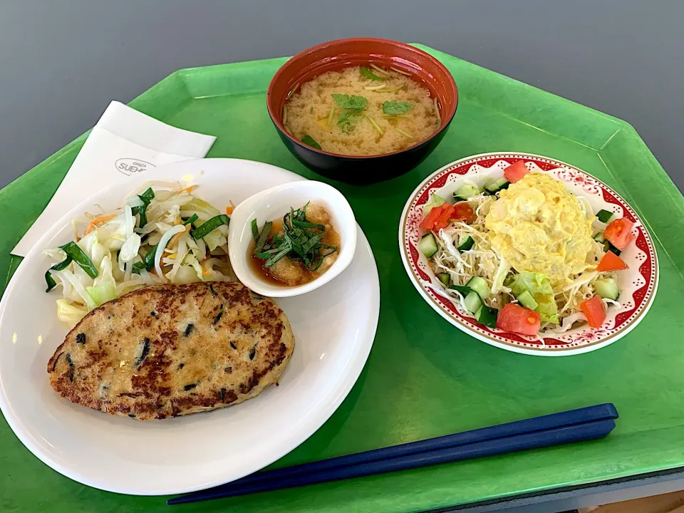 ひじきつくねハンバーグおろしポン酢、カレーポテトサラダ、味噌汁|Tadahiko Watanabeさん