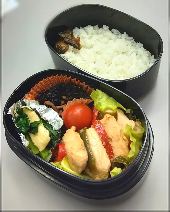 Snapdishの料理写真:6月3日のサラメシは鶏とパプリカの麺つゆマヨ焼き弁当|ニッパーさん