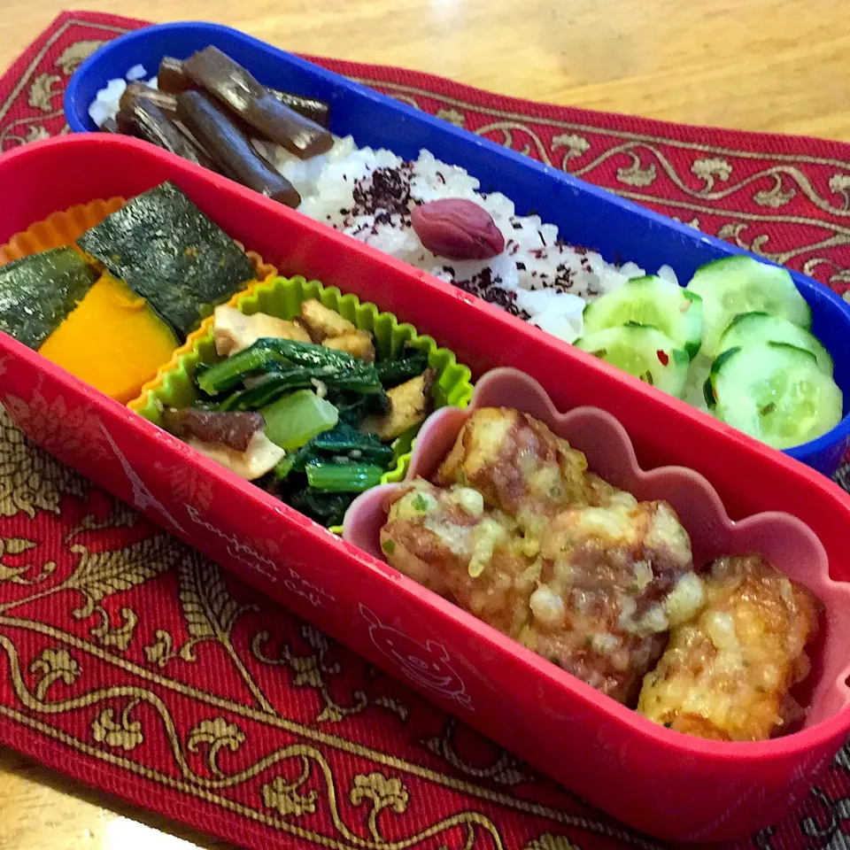 竹輪の磯辺揚げと、小松菜と椎茸のマヨごま炒めと、南瓜の煮物弁当|もえさん