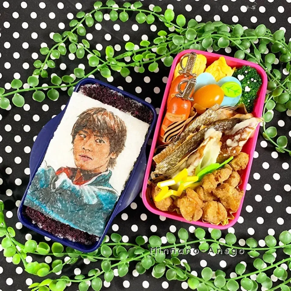 平成戦隊ヒーロー俳優ランキング5位『永井大』弁当
 #オブラートアート 
 #オブアート 
 #似顔絵弁当|みんなのあねごさん