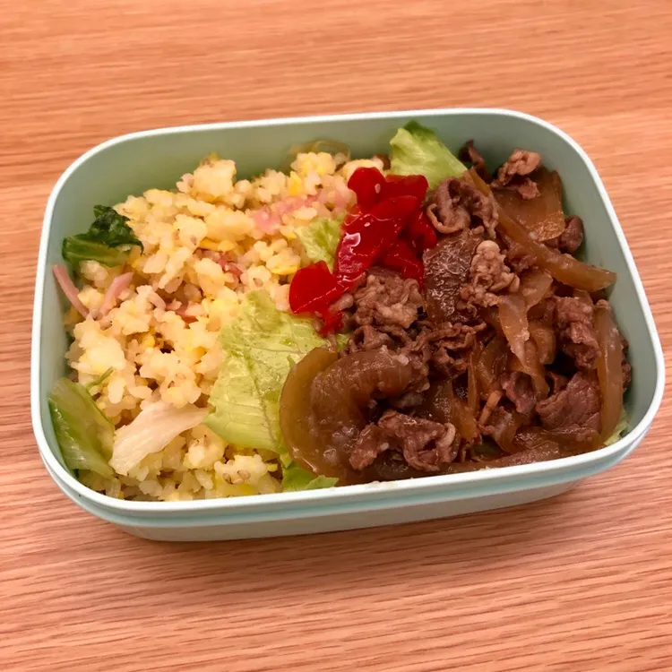 きょうのお弁当#水島シェフの炒飯#夕飯の残りの牛皿#彼弁|ゆかｕさん