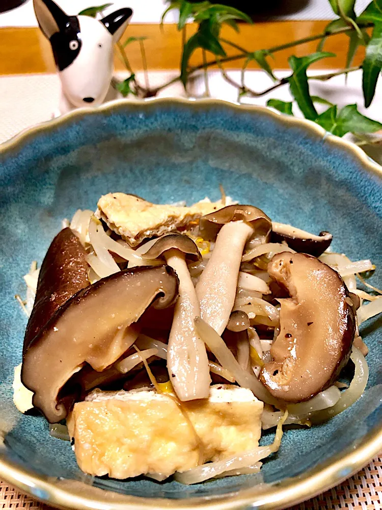 Snapdishの料理写真:Naomi Furuyaさんの料理 肉無しでも水戻し干し椎茸で旨味アップ！モヤシ炒め|くっきいママさん