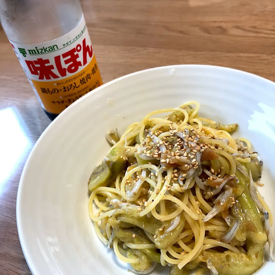 Snapdishの料理写真:梅干しとナスの味ぽん冷製パスタ|あきころさん