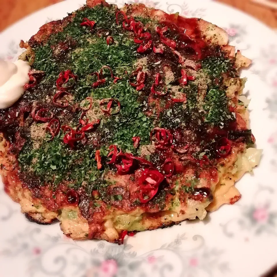 お好み焼きミックス、輪切り唐辛子トッピング|Kunisanoさん