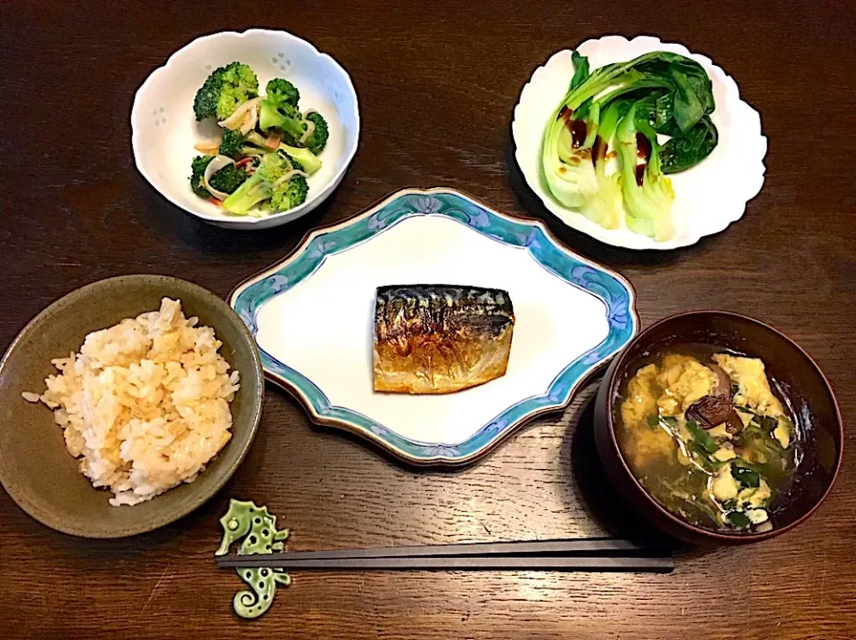 焼き塩サバ
筍ご飯
ブロッコリーの中華あんかけ
青梗菜オイスターソース
卵スープ|カドラさん