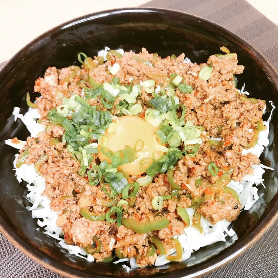 ハンバーグの種で豆板醤丼にしてみました！|まちゃさん